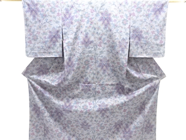 花更紗模様織り出し本塩沢単衣着物